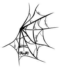 Cartoon cobweb with smiling spider isolated on white