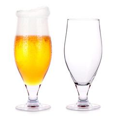 Frosty glass of light beer and empty one