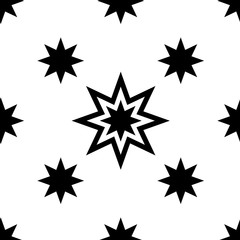 Monochrome geometric seamless pattern with Christmas stars