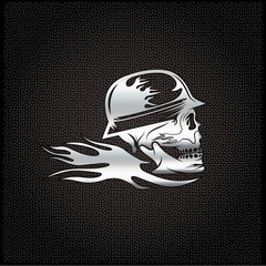 Fototapeta premium silver skull in helmet with flame concept vector design template
