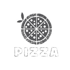 grunge pizza with leaves vector design template