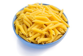 penne pasta in plate isolated on white
