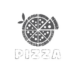 grunge pizza with leaves vector design template