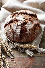 Delicious crispy black bread on a napkin