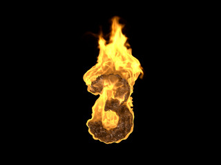 Feuer Nummer 3 auf schwarzem Hintergrund