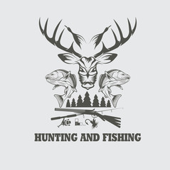 hunting and fishing vintage emblem vector design template