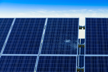 broken of splitted or cracked solar panel among whole panels aga