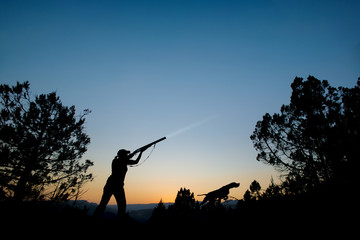 Female Hunter in Sunset
