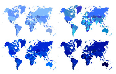 Detailed map of the world in blue color. Four shades to suit your every design need.