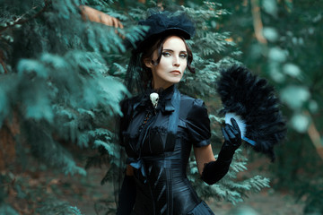 Girl in the Gothic image of walks park.