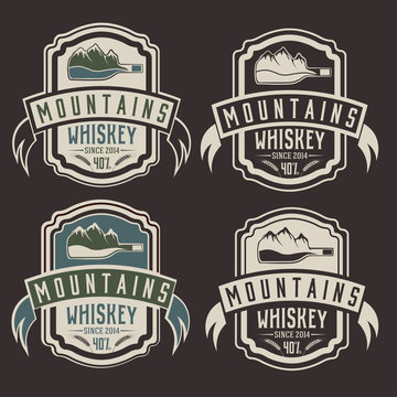mountains whiskey vintage labels set