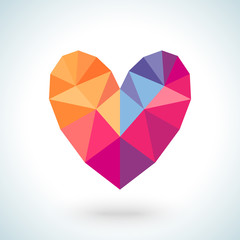 Bright colorful heart shape in modern polygonal crystal style