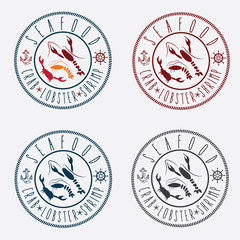 Illustration set of seafood Labels in retro style