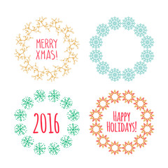 Christmas wreath drawn. Vector set.