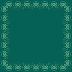 Ligrht green  frame over turquoise, deep green background, abstract, calligraphic