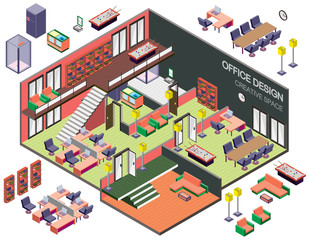 Fototapeta premium illustration of info graphic interior room concept in isometric graphic