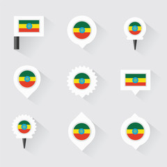 ethiopia flag and pins for infographic, and map design