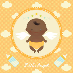 Cute Angel African Baby with Milk Bottle.