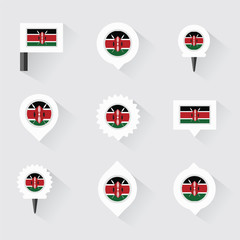 Kenya flag and pins for infographic, and map design