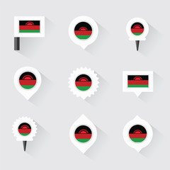 Malawi flag and pins for infographic, and map design
