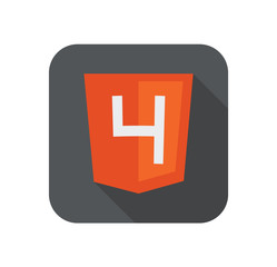 Vector illustration of orange shield with old html four sign