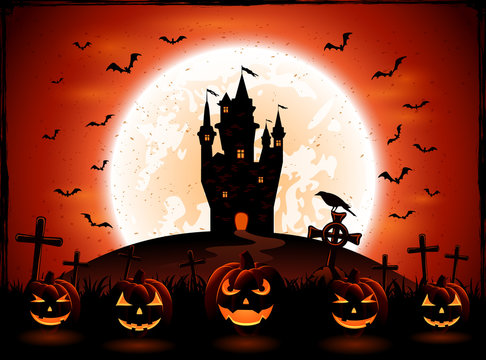 Halloween pumpkins and castle