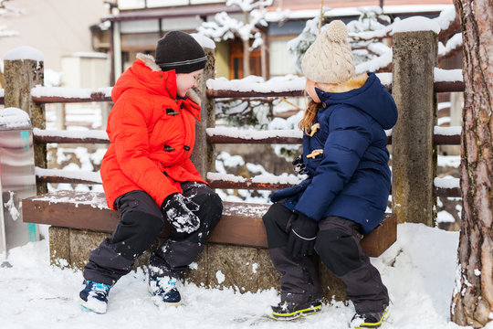 Kids outdoors on winter