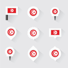 tunisia flag and pins for infographic, and map design