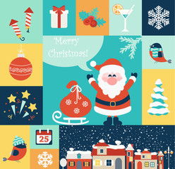 Christmas flat icons set. Vector illustration.