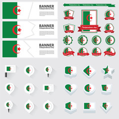 algeria independence day, infographic, and label Set.