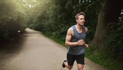 Abwaschbare Fototapete Joggen Sportlicher Mann beim Lauftraining im Park