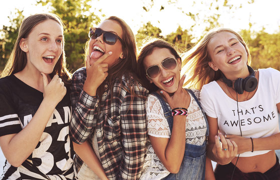Group of girls making fun expressions