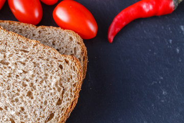 Breakfast menu. Bread with red pepper