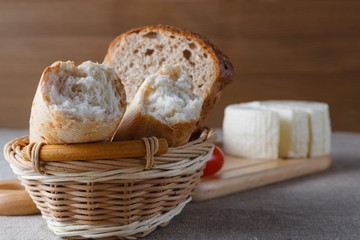 Sliced bread on wood