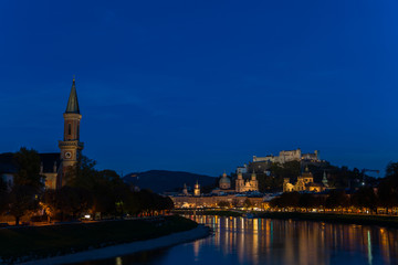 Fototapeta na wymiar Twilight view of Salzburg old town, Austria