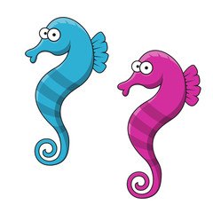 Cartoon striped blue and pink seahorse fishes © Vector Tradition