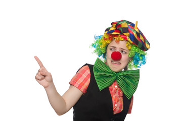 Female clown isolated on white