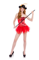 Red hair girl in carnival costume isolated on white