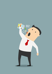 Cartoon businessman taking vitamins pills