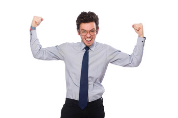 Young employee isolated on white