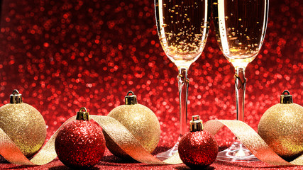 two glasses of champagne ready for christmas celebration