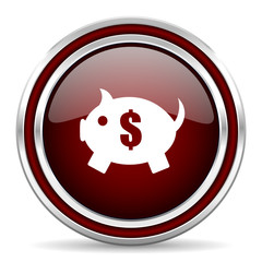 piggy bank red glossy web icon