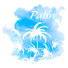 Palm trees, watercolor background - 91292315