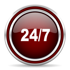 24/7 red glossy web icon