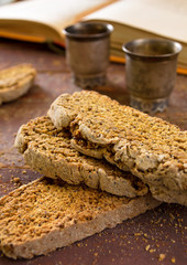 Fresh baked chocolate-coffee biscottis with poppy seed