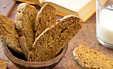 Fresh baked chocolate-coffee biscottis with poppy seed