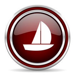 yacht red glossy web icon