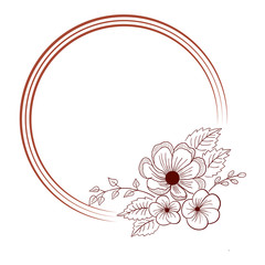 Floral hand drawn  round frame.  Greeting, invitation card