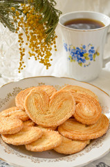 Palmeras - sweet puff pastry. Heart shaped cookies with sugar