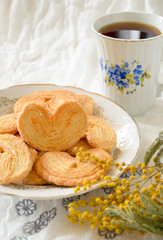Palmeras - sweet puff pastry. Heart shaped cookies with sugar